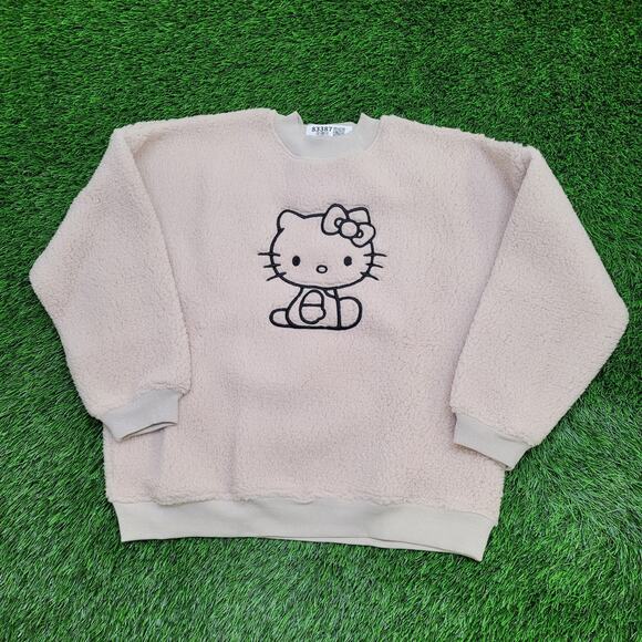Sanrio Hello-Kitty Fuzzy BOA Sweater Womens Large 24x25 Baggy - Picture 1 of 13